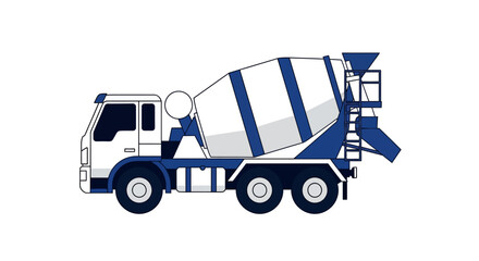 Fototapeta premium Modern Concrete Mixer Truck Vector Illustration - Blue and White Construction Vehicle Isolated on White