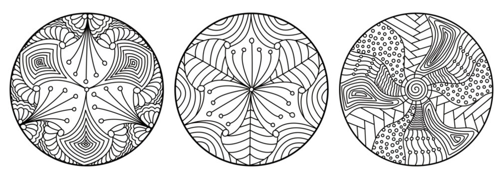 Abstract Floral Zen Doodle and Mandala Coloring Page Set for Adult Stress Relief