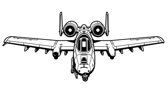 Front view illustration of a military attack aircraft.