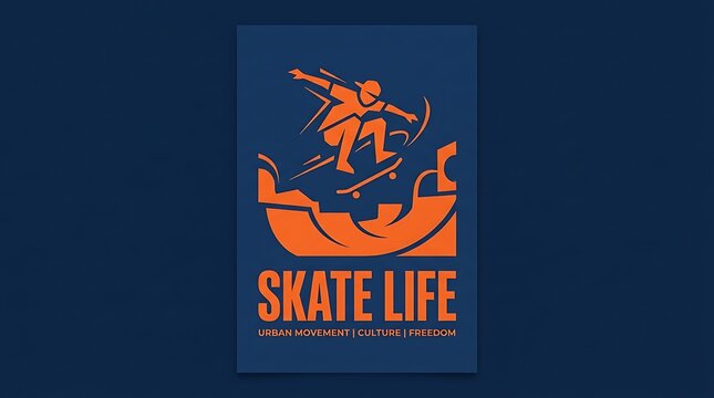 Minimal blue-and-orange poster, text &ldquo;Skate Life&rdquo;