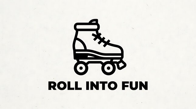 "Roll Into Fun" is written on a simple, bold skate symbol