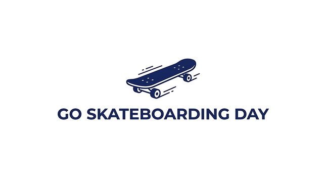 Minimal design, skateboard icon, centered phrase &ldquo;Go Skateboarding Day&rdquo;, clean white background