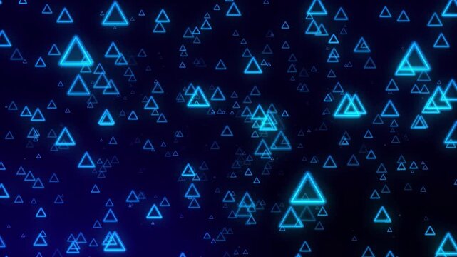 Abstract blue neon triangle pattern on dark background.