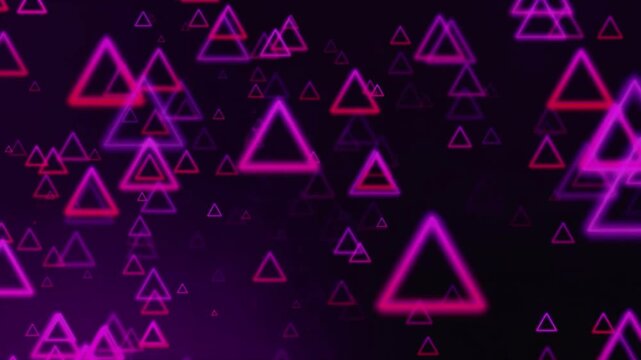 Abstract background with glowing pink and red triangles on a dark purple background.