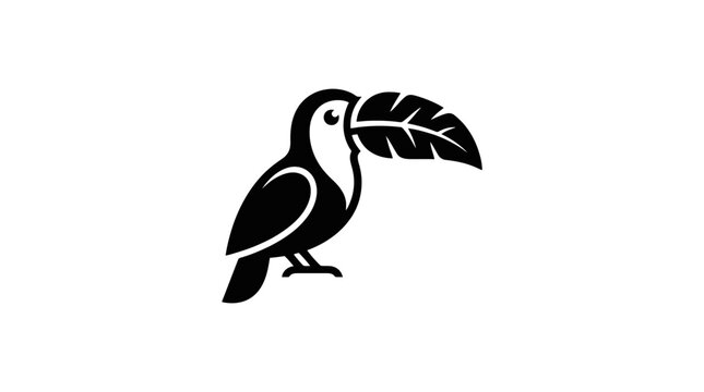 Black silhouette of a bird with leaf.