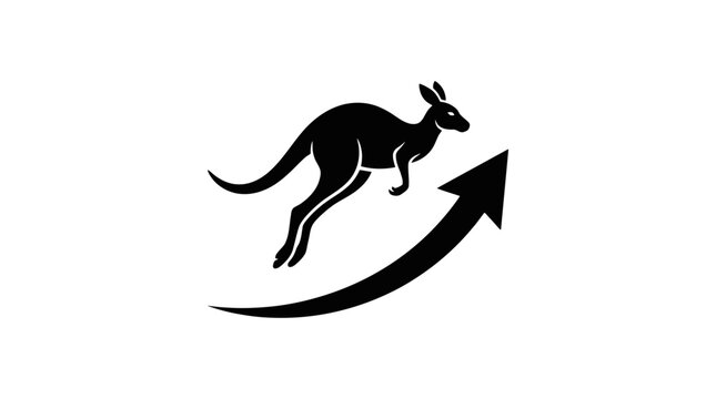 Kangaroo jumping with upward arrow symbol.