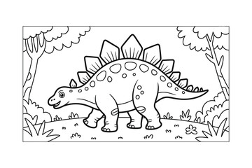 Cute Stegosaurus Dinosaur Coloring Page For Kids Printable Prehistoric Animal Black And White Activity Sheet © Md