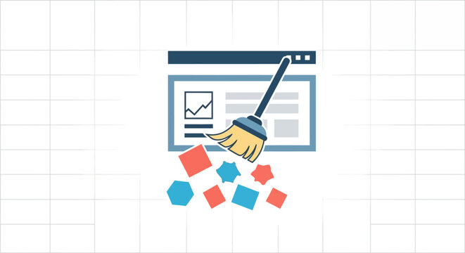 Web Page Cleanup Concept: Broom Sweeping Data Blocks from Browser Window
