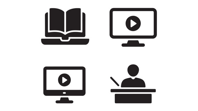Elearning Icons Online Education Book Computer Teacher Digital Learning Vector Set