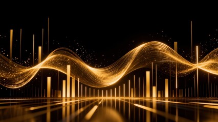 Fototapeta premium Golden abstract wave and vertical lines
