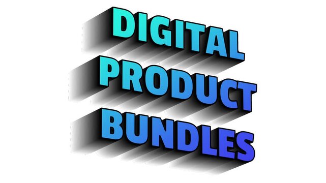 Digital product bundles 3d text animation with clean isometric long drop shadow for e commerce and digital download marketing