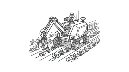 Obraz premium Tractor with mechanical arm harvesting crops.
