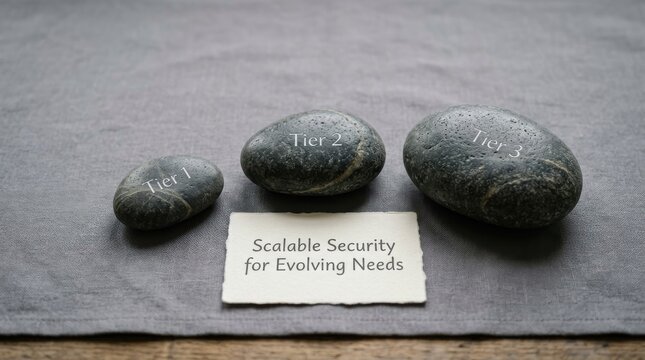 Tiered security solution for evolving needs concept with rocks