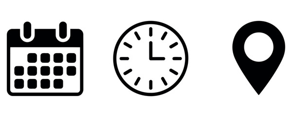 Fototapeta premium Calendar Clock and Location Icons Collection