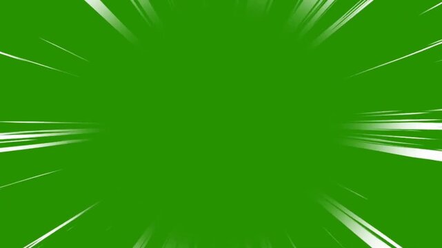 Anime speed lines background on chroma key green screen comic style action loop motion overlay element for video editing and cartoon dynamic effect.