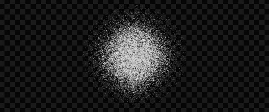 Sugar powder, salt vector texture isolated on black transparent background. White sugar particles. Vector flour illustration. Snow isolated on black.