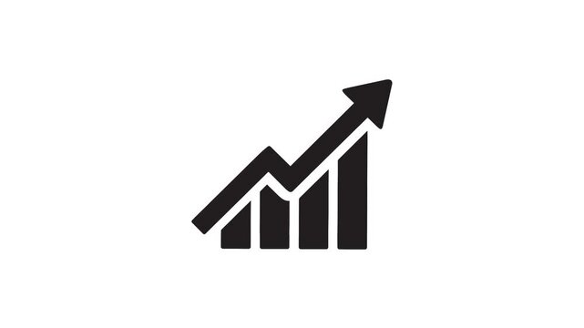 Animated Bar Chart with Upward Growth Arrow on White Background. Black bar chart animation with a rising arrow on white background representing financial growth business success and profit.