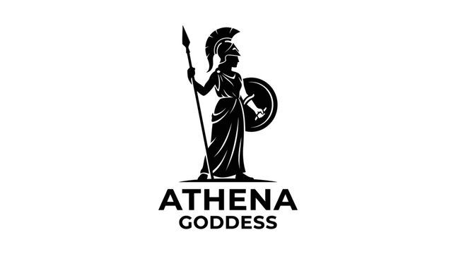 Athena goddess silhouette with spear and shield