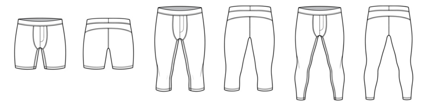 mens compression leggings and base layer shorts flat technical cad drawing template