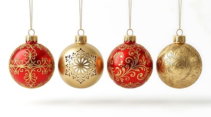 Obraz premium Elegant christmas ornaments red and gold baubles for festive holiday decorations