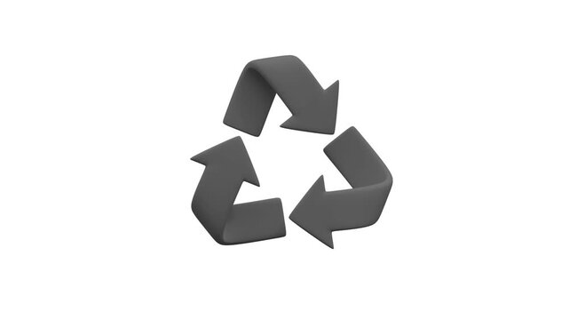 Dark Grey Recycling Symbol Animation on White Background. Dark grey recycling arrow logo icon animated seamlessly on isolated white background for environmental conservation and sorting waste.