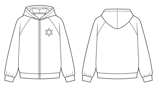 Raglan hooded jacket with hexagram symbol on transparent background
