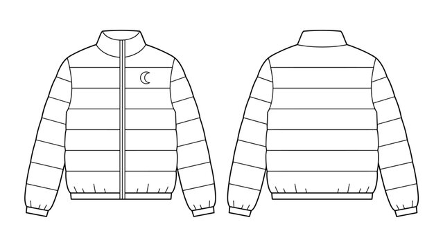 Quilted puffer jacket with moon logo on transparent background