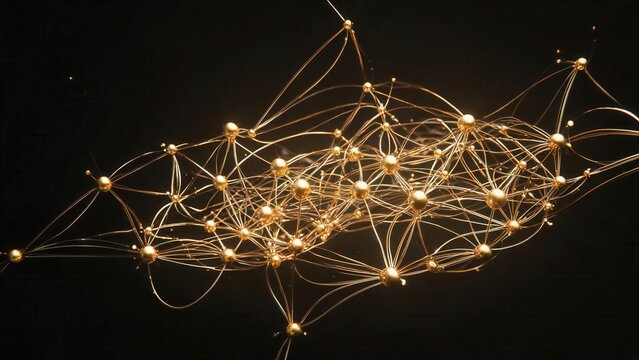 Golden network structure on black background