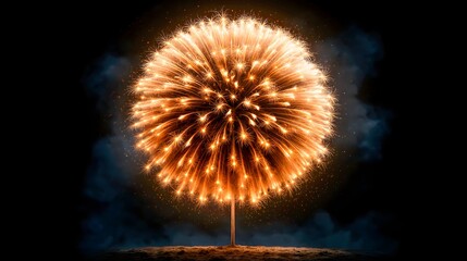 Obraz premium Golden firework bloom macro close up on black background