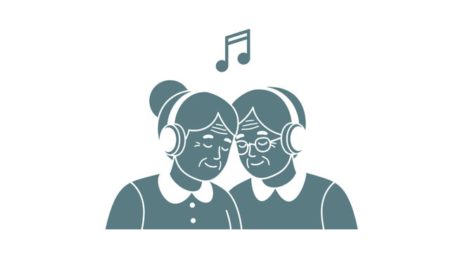 Two women wearing headphones smiling.