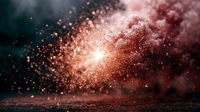 Gold confetti cannon burst on dark stage