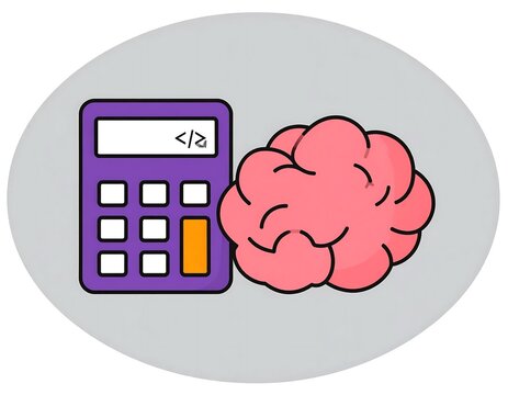 Brain and Calculator Concept Illustration.