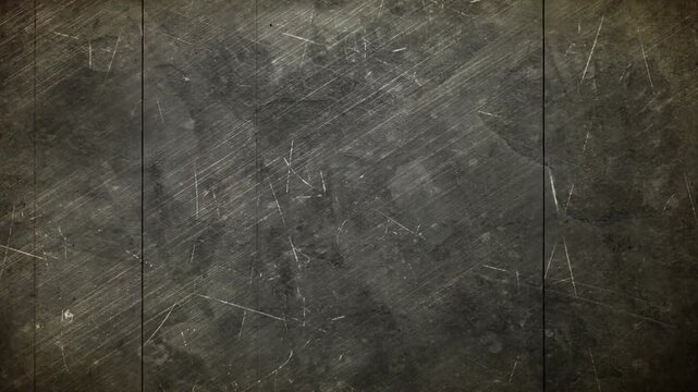 Vintage old film look overlay background with realistic scratches noise lines and dust on dark grunge metallic texture for cinematic video
