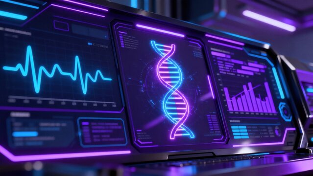 Futuristic DNA and data analysis interface