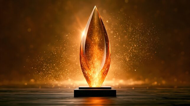 Gold crystal trophy rotating with sparkle background