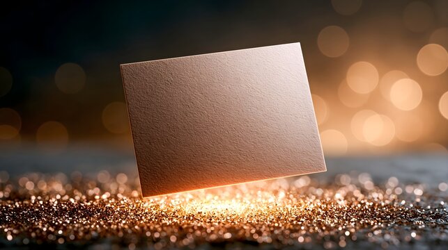 Blank glittery card reveal with bokeh background
