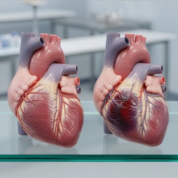 Healthy Heart vs Heart Attack Comparison Medical 3D Illustration