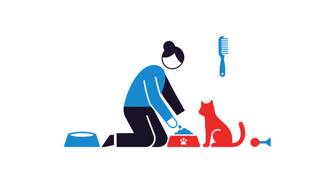 Woman grooming a red cat.