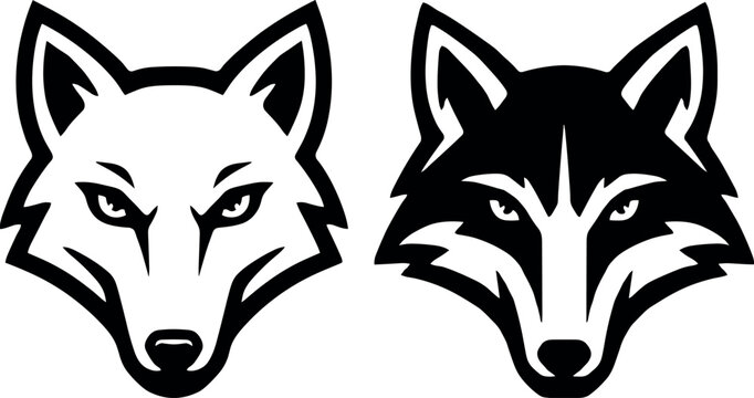 Title:
Black and white wolf head mascot vector logo set featuring a fierce wolf and husky illustration isolated on white background