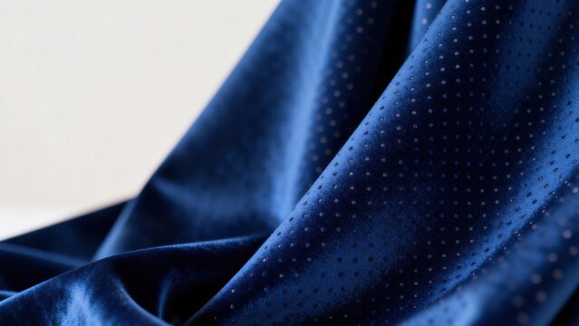 Blue velvet fabric with dotted pattern