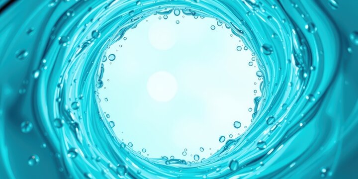 A swirling vortex of clear water with air bubbles creating a circular frame against a bright background.