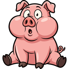 Naklejka premium A cartoon pig sits surprised in an illustration looking happy