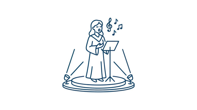 Woman singing on a stage lectern.