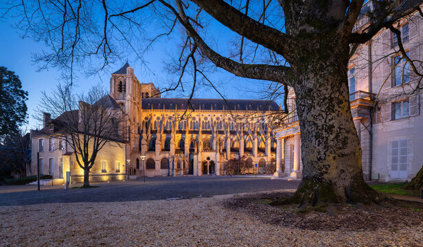 Bourges, France - panoramic view of Bourges Cathedral at dusk