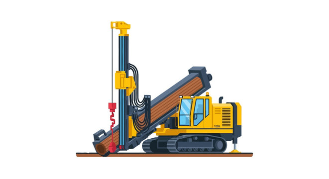 Heavy Hydraulic Piling Rig for Construction Foundation Engineering - Industrial Drilling Machine Vector Illustration Isolated on White Background