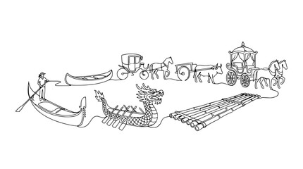 Diverse Transportation Methods: Gondola, Canoe, Dragon Boat, Raft, Carriages, Carts © Tani