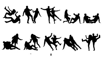 Obraz premium Silhouette people dancing in various dynamic poses isolated on transparent background, Vector