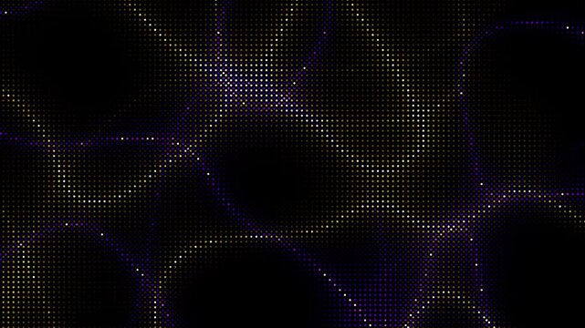 Animated abstract technology random dots and grid 4K on black background. Loop background. Led halftone and moire effect