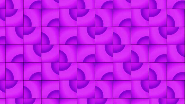 A seamless geometric pattern in vibrant shades of purple, featuring overlapping circles and squares that create an optical illusion effect. Perfect for modern design and backgrounds.