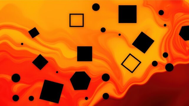 Abstract Swirling Orange and Red Background with Geometric Shapes